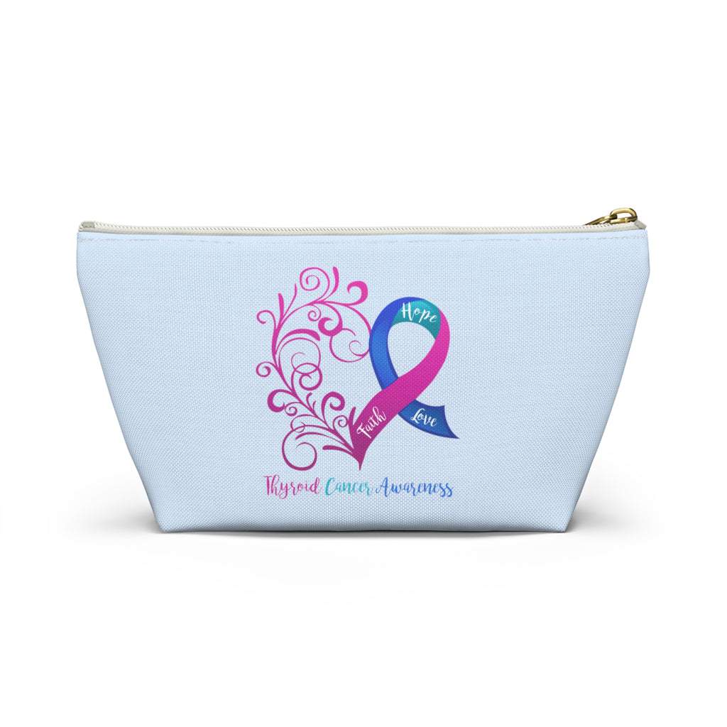 Thyroid Cancer Awareness Heart Small "Light Blue" T-Bottom Accessory Pouch (Dual-Sided Design)