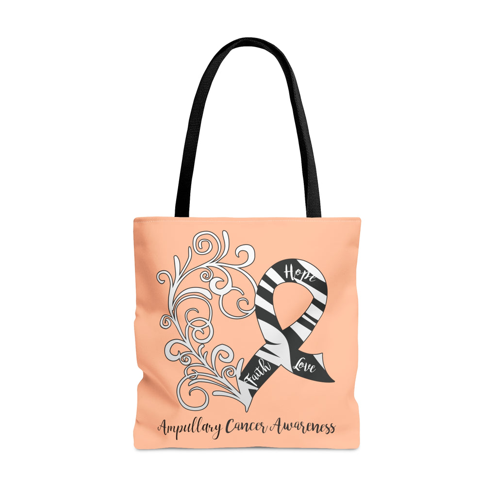 Ampullary Cancer Awareness Heart Large "Peach" Tote Bag (Dual-Sided Design)