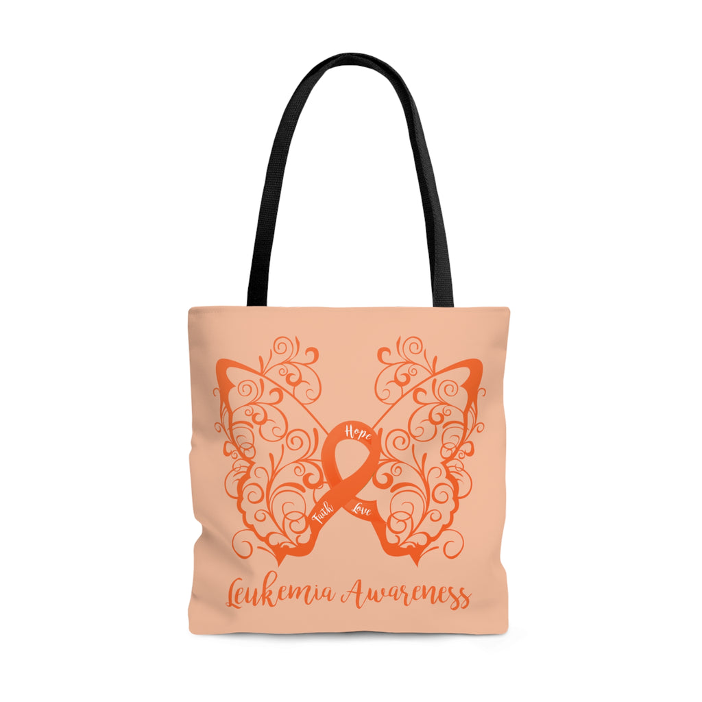 Leukemia Awareness Filigree Butterfly Light Orange Large Tote Bag (Dual-Sided Design)