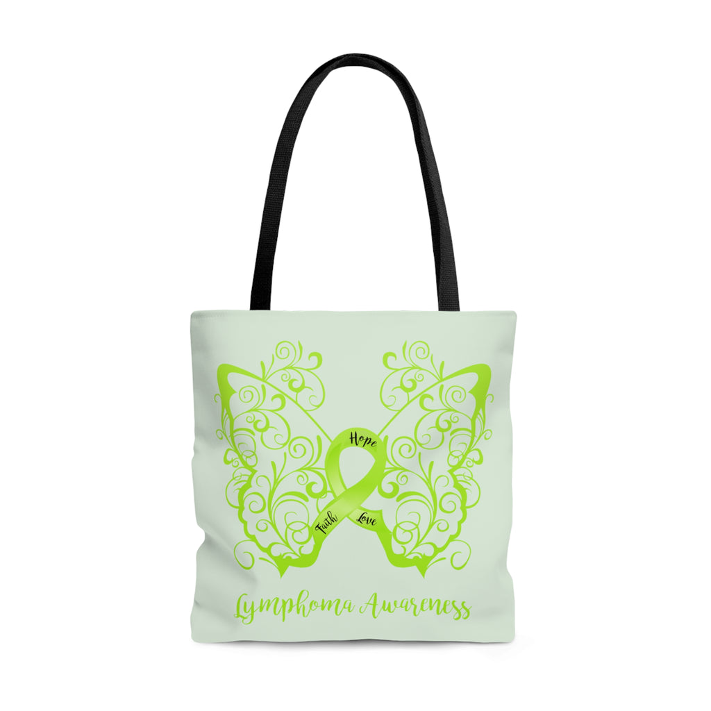 Lymphoma Awareness Filigree Butterfly "Light Green" Large Tote Bag (Dual-Sided Design)