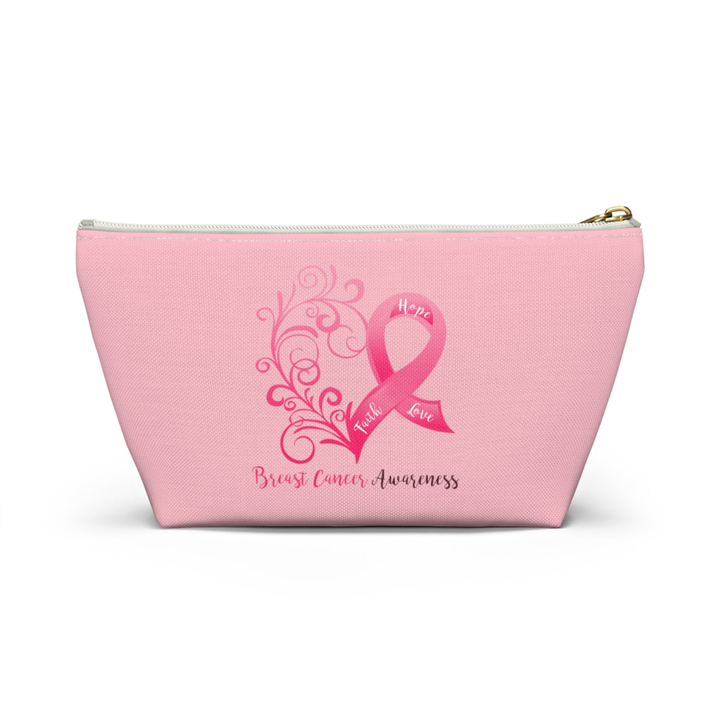 Breast Cancer Awareness Heart Small "Pink" T-Bottom Accessory Pouch (Dual-Sided Design)