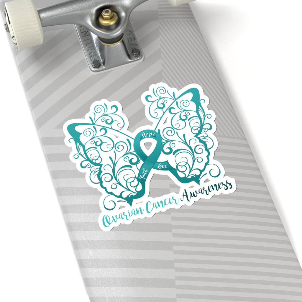 Ovarian Cancer Awareness Filigree Butterfly Car Sticker (6 x 6)