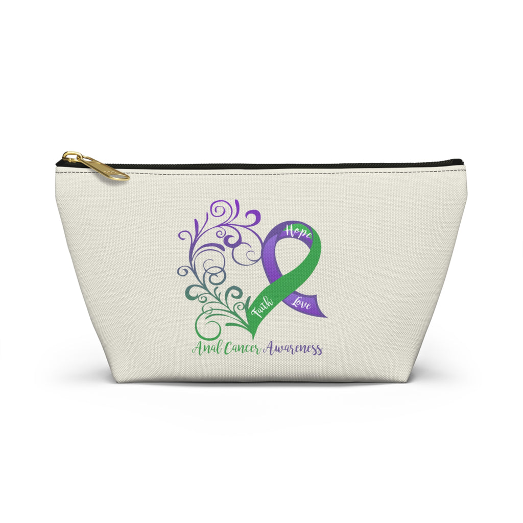 Anal Cancer Awareness Heart "Natural" T-Bottom Accessory Pouch (Dual-Sided Design)