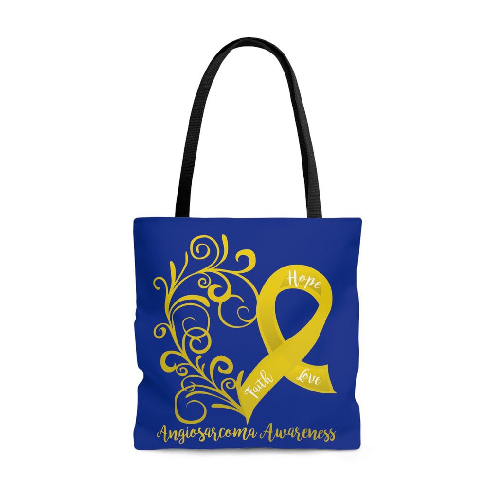 Angiosarcoma Cancer Awareness Heart Large Tote Bag (Dark Blue) (Dual-Sided Design)