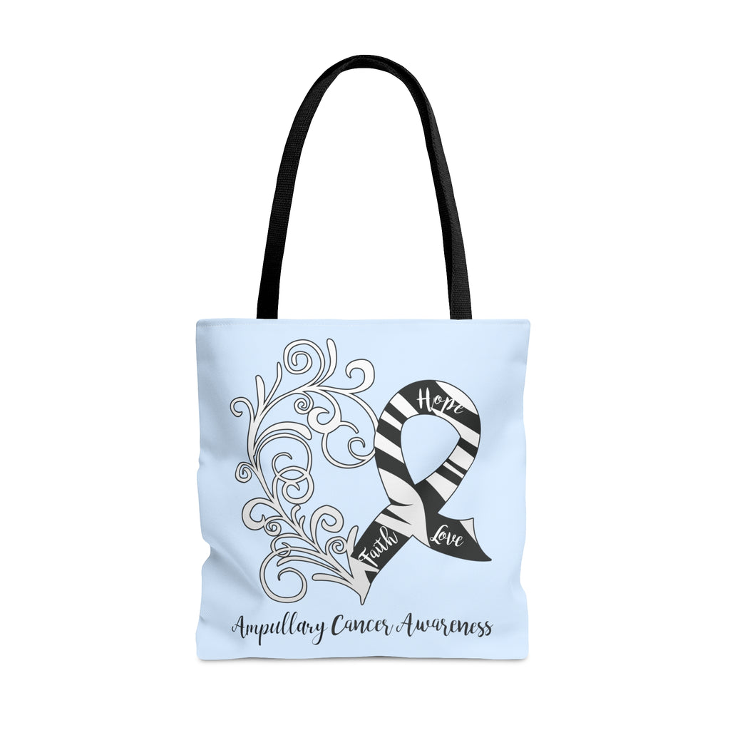 Ampullary Cancer Awareness Heart Large "Light Blue" Tote Bag (Dual-Sided Design)