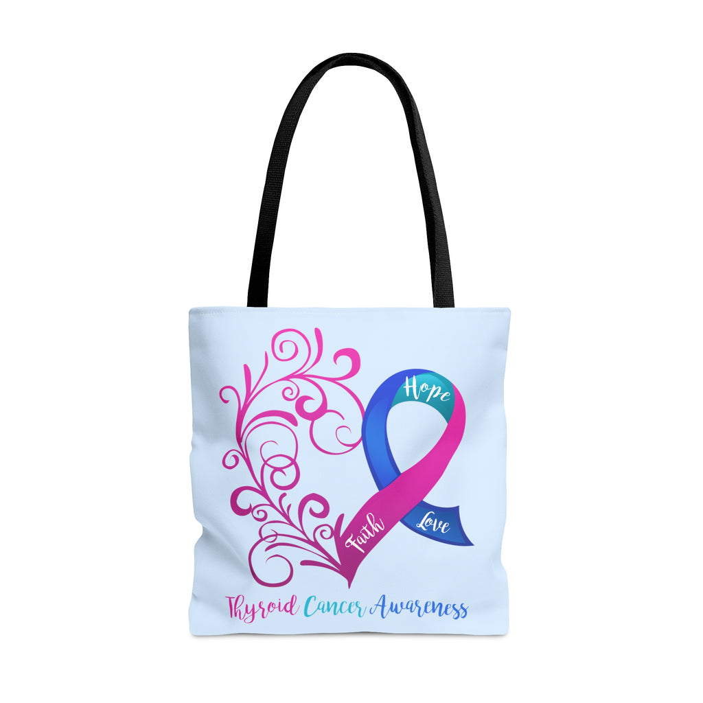 Thyroid Cancer Awareness Heart Large "Light Blue" Tote Bag (Dual-Sided Design)