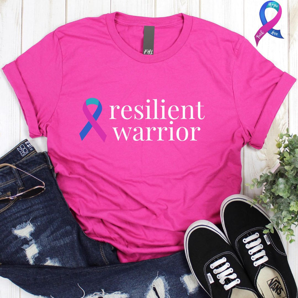 Thyroid Cancer "resilient warrior" Ribbon T-Shirt - Dark Colors