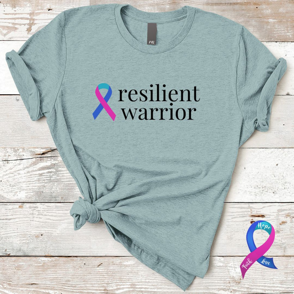 Thyroid Cancer "resilient warrior" Ribbon T-Shirt - Light Colors