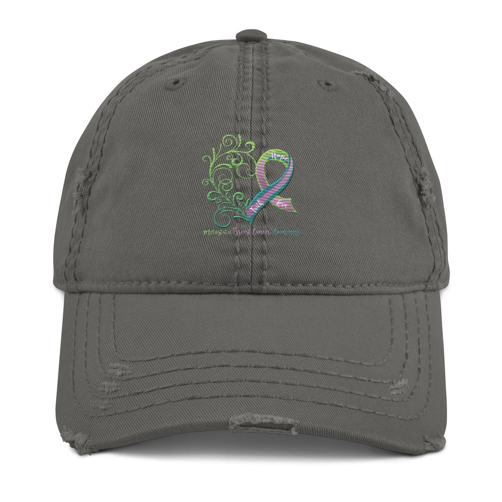 Metastatic Breast Cancer Awareness Heart Distressed Dad Hat (Embroidered Design)
