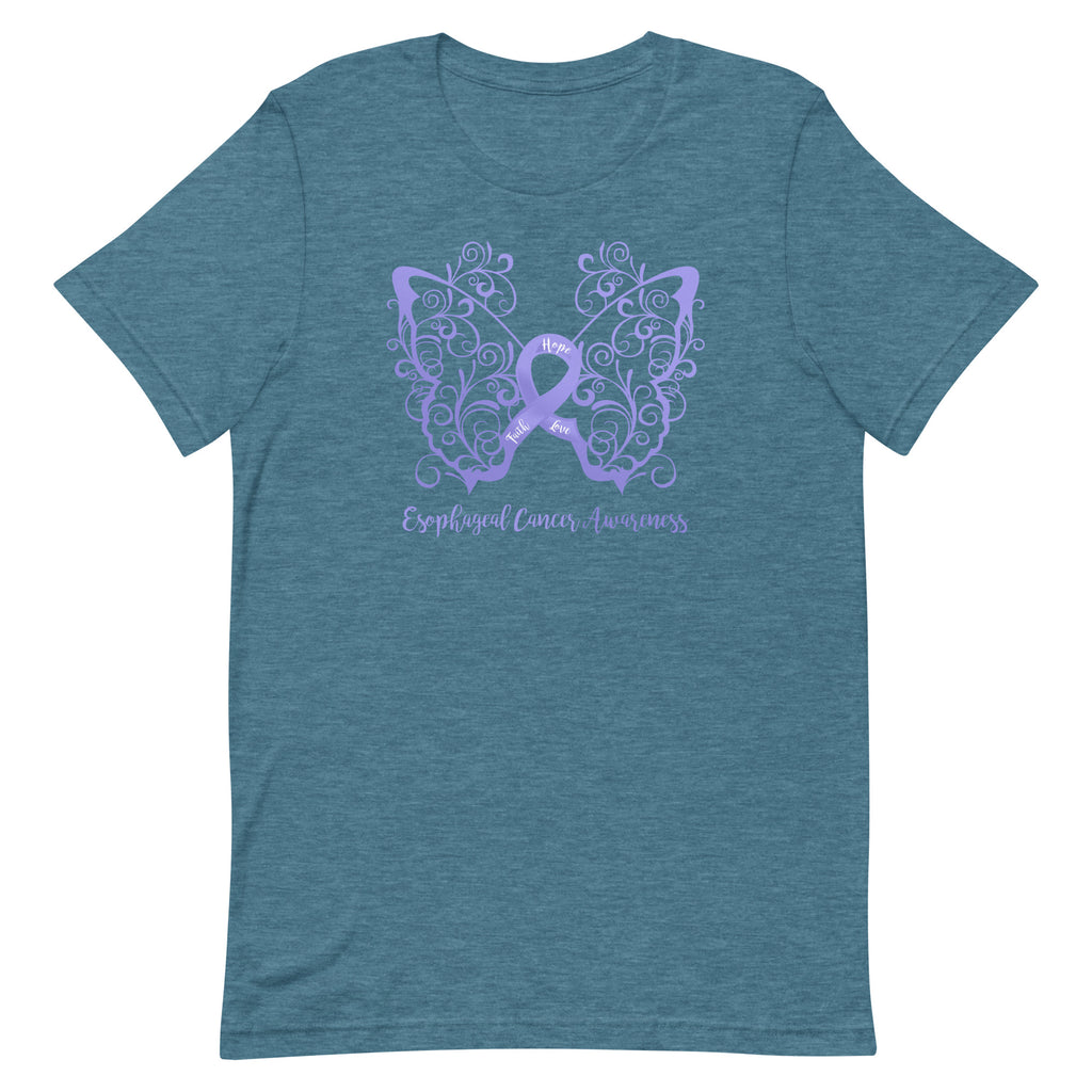 Esophageal Cancer Awareness Filigree Butterfly T-Shirt - Dark Colors