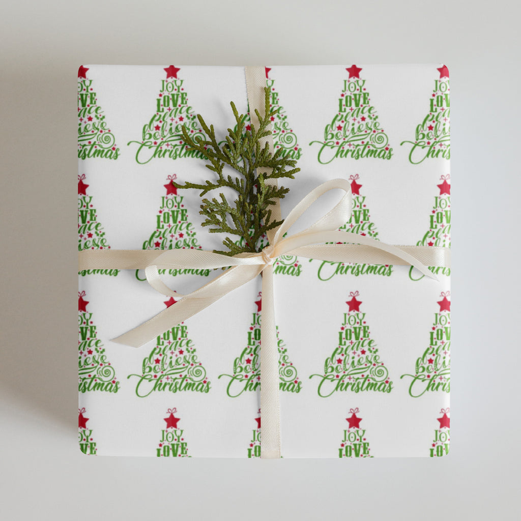 Joy Love Peace Believe Christmas Tree Wrapping paper sheets (White Backround)