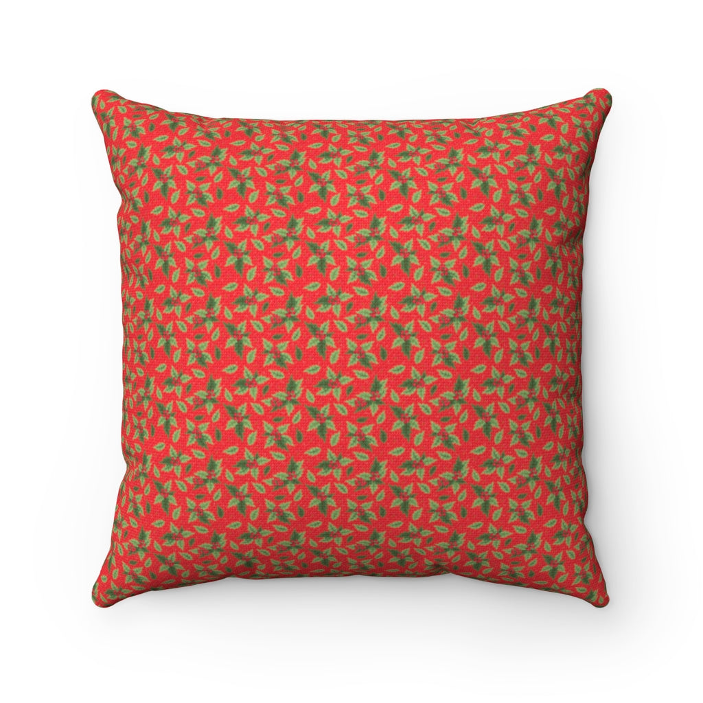 Christmas Holly Holiday Red Square Pillow (20 X 20) (Dual-Sided)