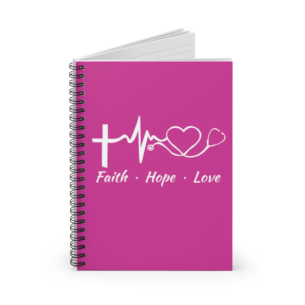 Faith Hope Love Stethoscope Plum Spiral Journal - Ruled Line
