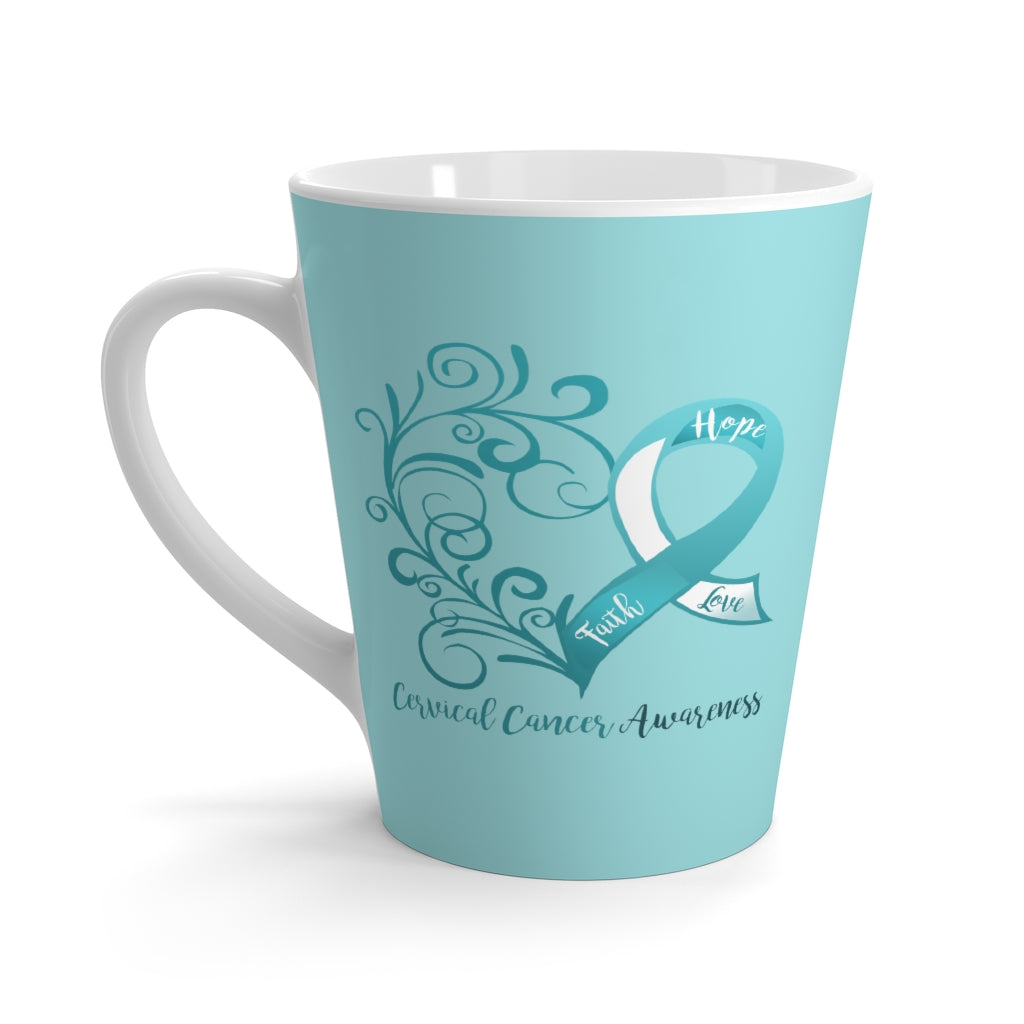 Cervical Cancer Awareness Heart "Teal" Latte Mug (12 oz.)