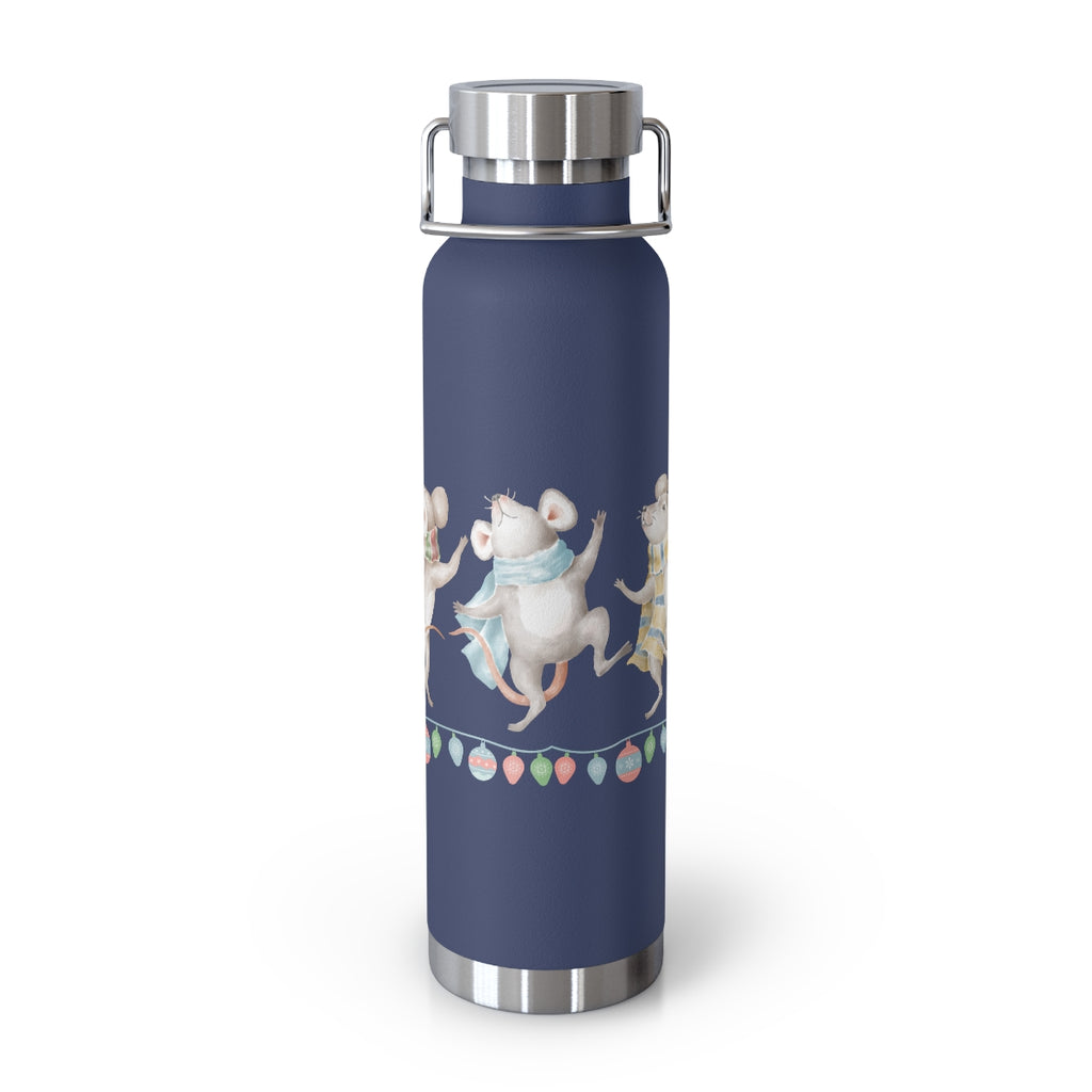 Vintage Watercolor Christmas Dancing Mice Copper Vacuum Insulated Bottle, 22oz - Several Colors Available