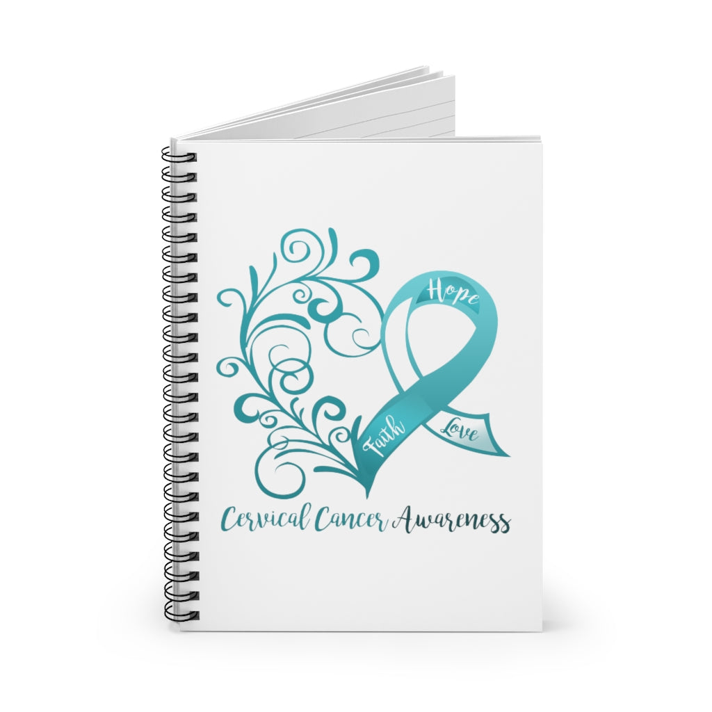 Cervical Cancer Awareness Heart Spiral Journal - Ruled Line (White)