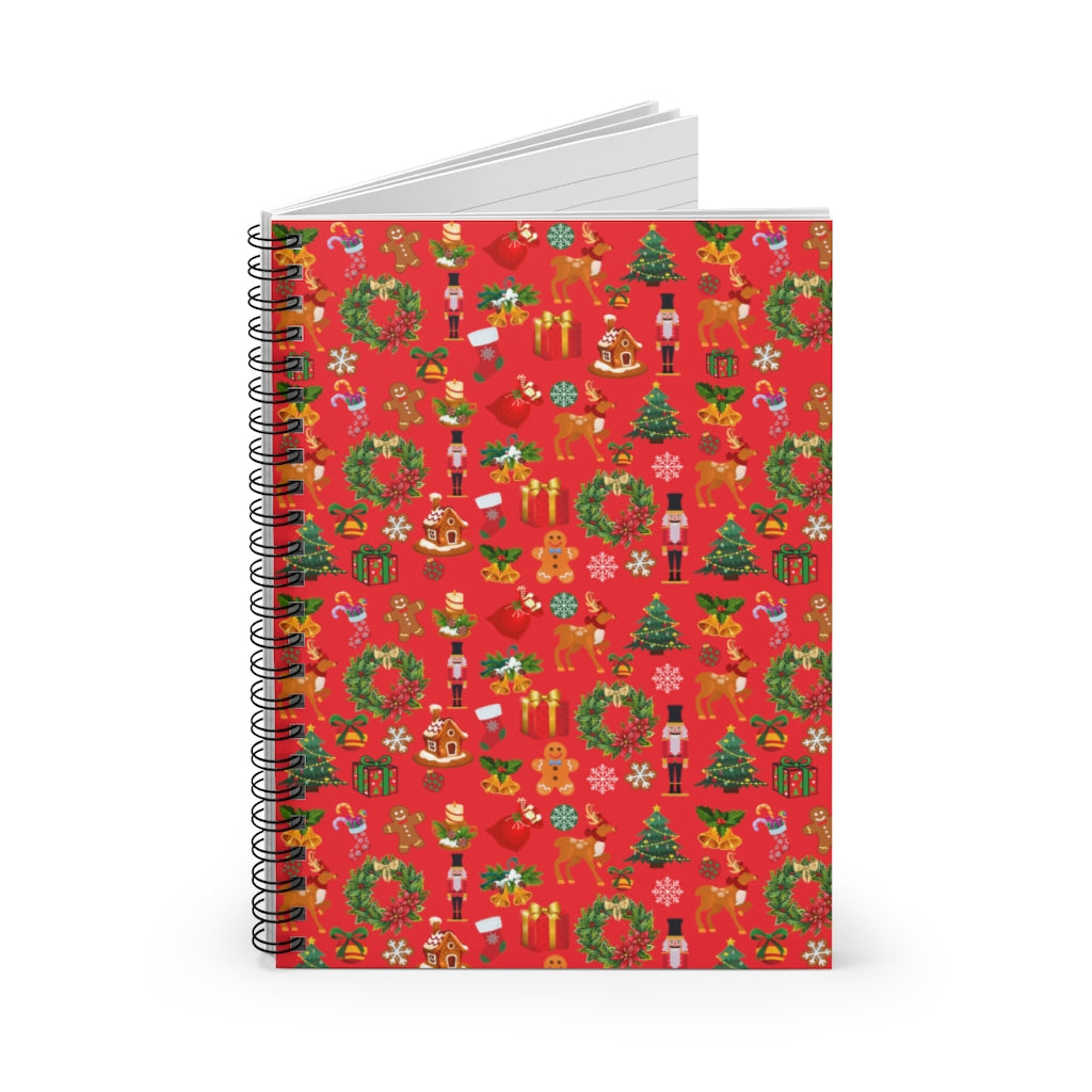 Christmas Joy Holiday Red Spiral Journal - Ruled Line