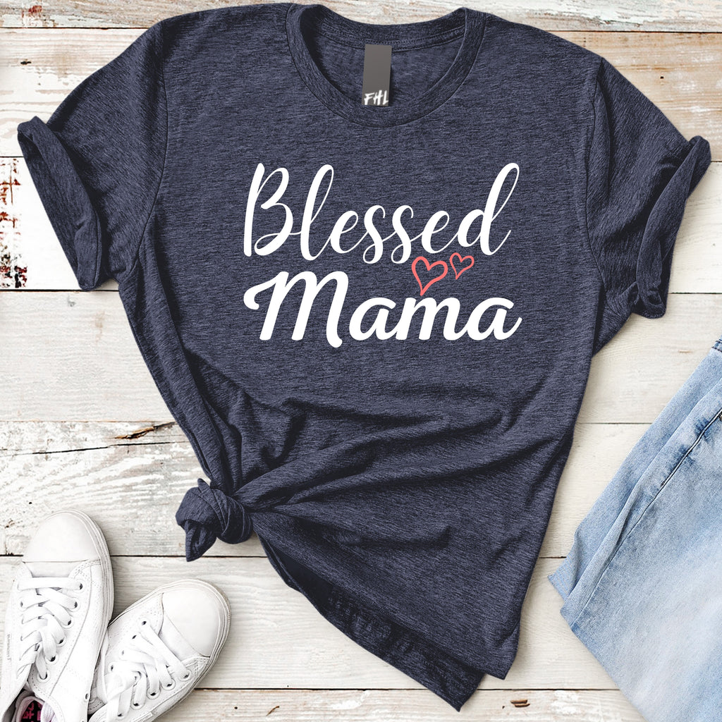 Blessed Mama Hearts Heather Midnight Navy T-Shirt