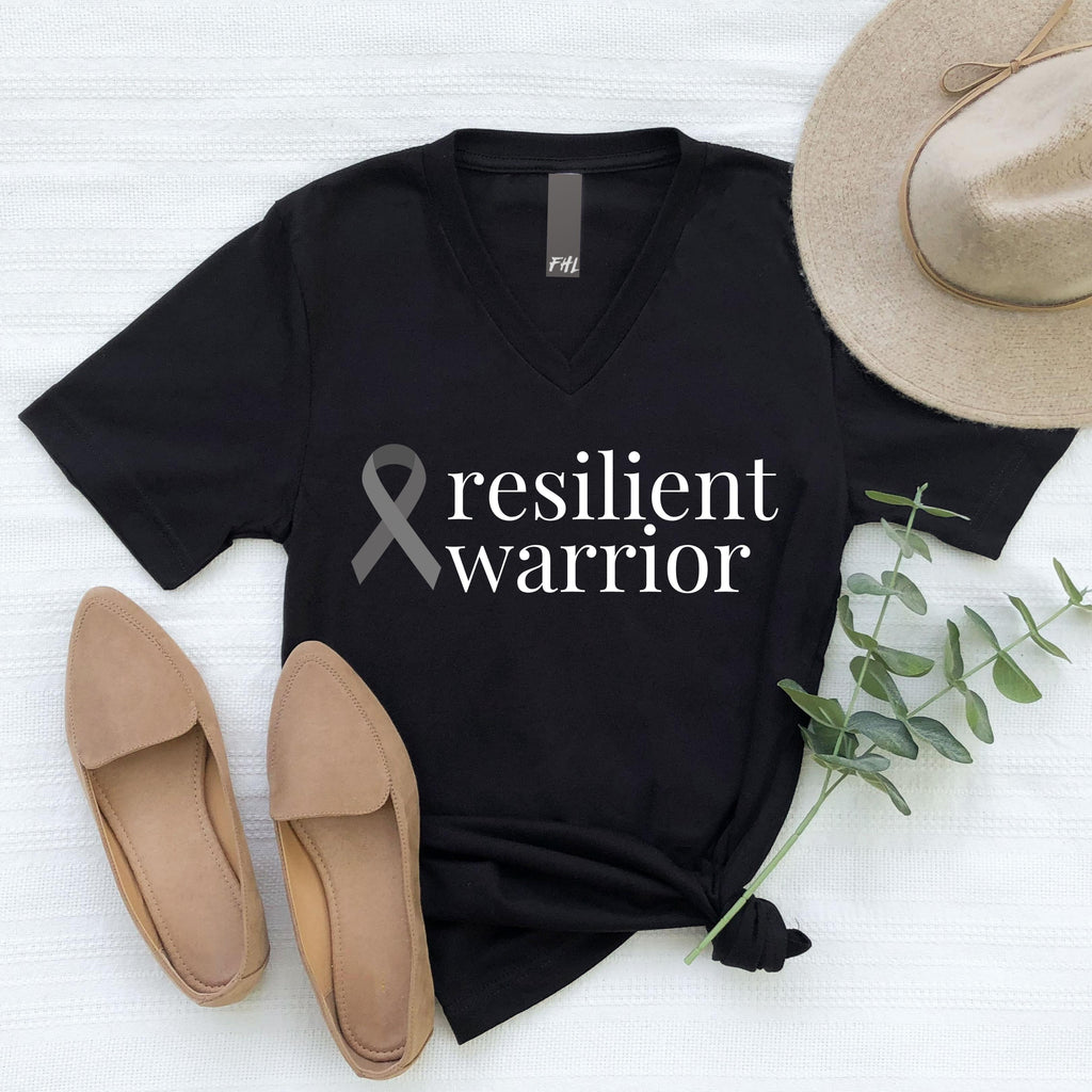 Brain Cancer "resilient warrior" V-Neck T-Shirt