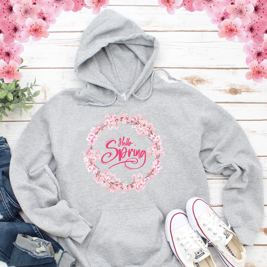Hello Spring Dogwood Wreath Hoodie - Several Colors Available