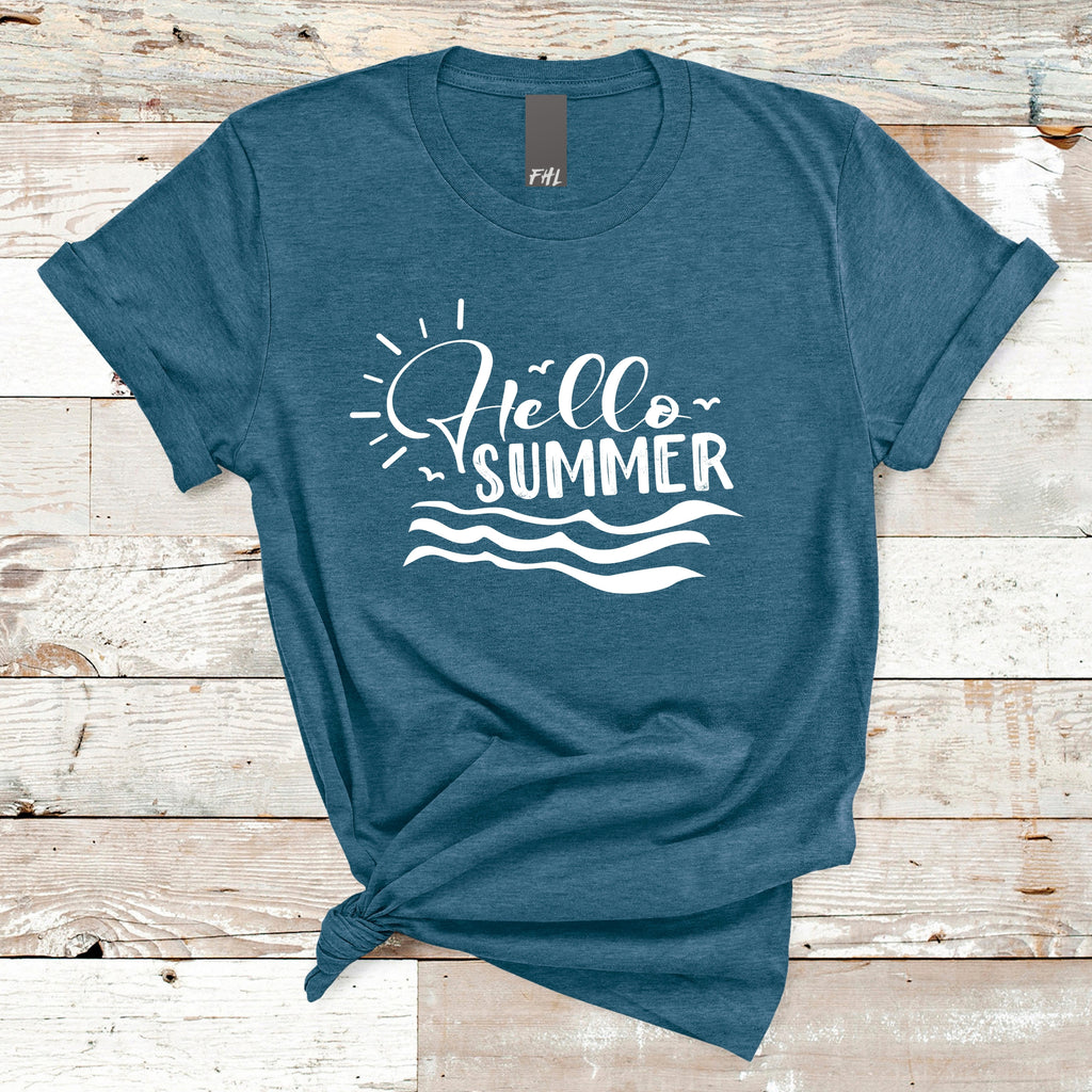 Hello Summer Deep Heather Teal T-Shirt (Size XL Only)(Quick Ship)