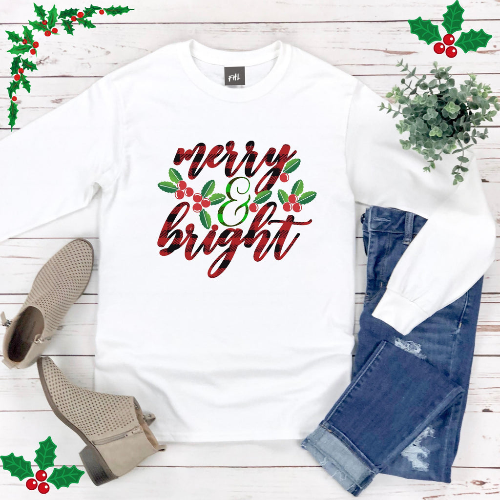 Merry & Bright Gingham Holly Plus Size Long Sleeve Shirt