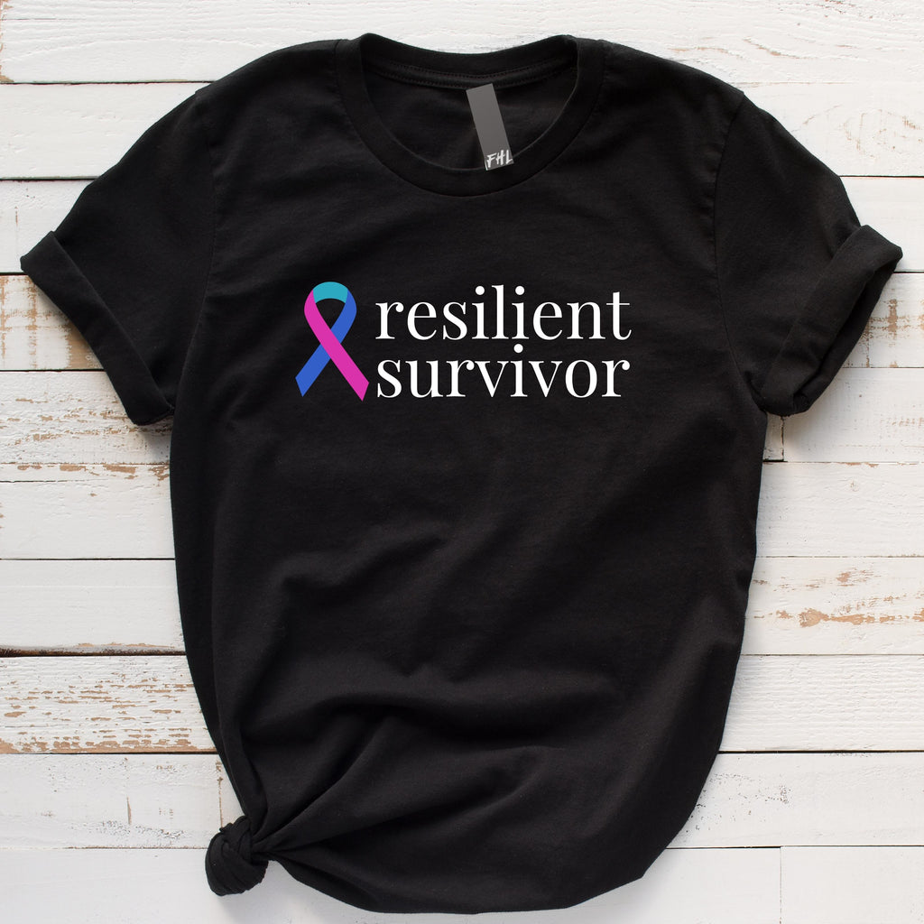 Thyroid Cancer "resilient survivor" Ribbon T-Shirt - Dark Colors