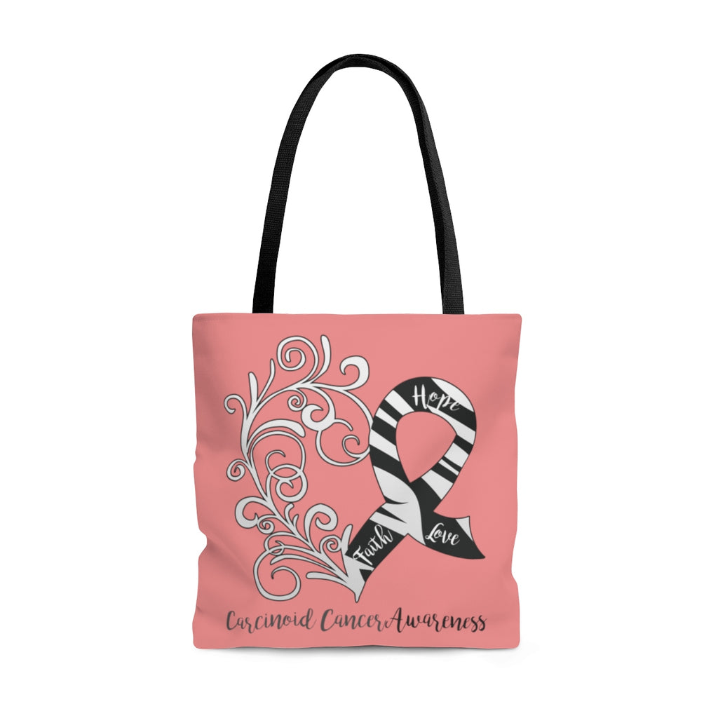 Carcinoid Cancer Awareness Large Coral Tote Bag (Dual-Sided Design)