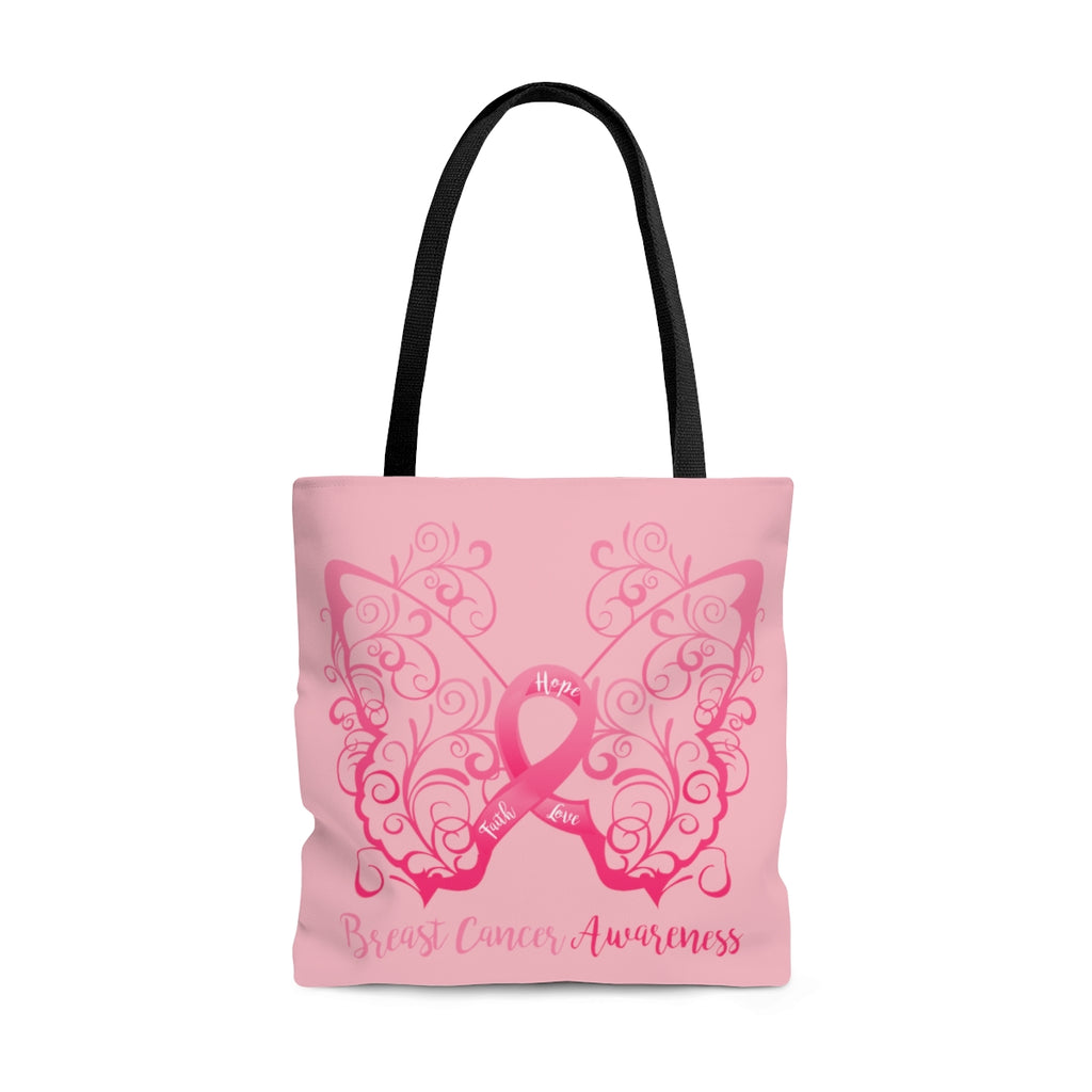 Breast Cancer Awareness Filigree Butterfly Large "Pink" Tote Bag (Dual-Sided Design)