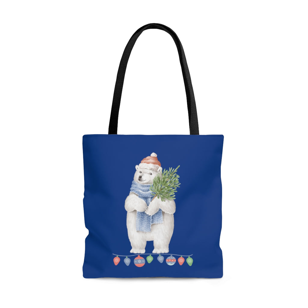 Vintage Watercolor Christmas Polar Bear Large Tote Bag (Royal Blue)(Dual-Sided Design)