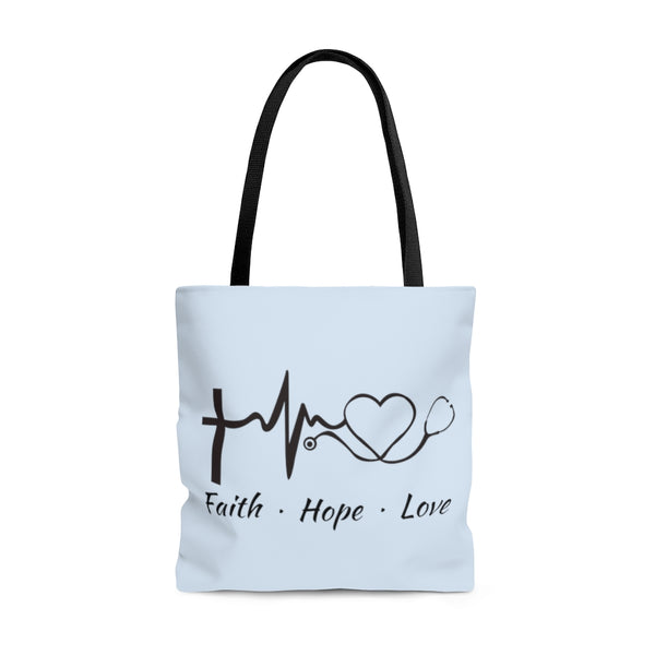 Faith Hope Love Stethoscope Large Light Blue Tote Bag (Dual-Sided Design)