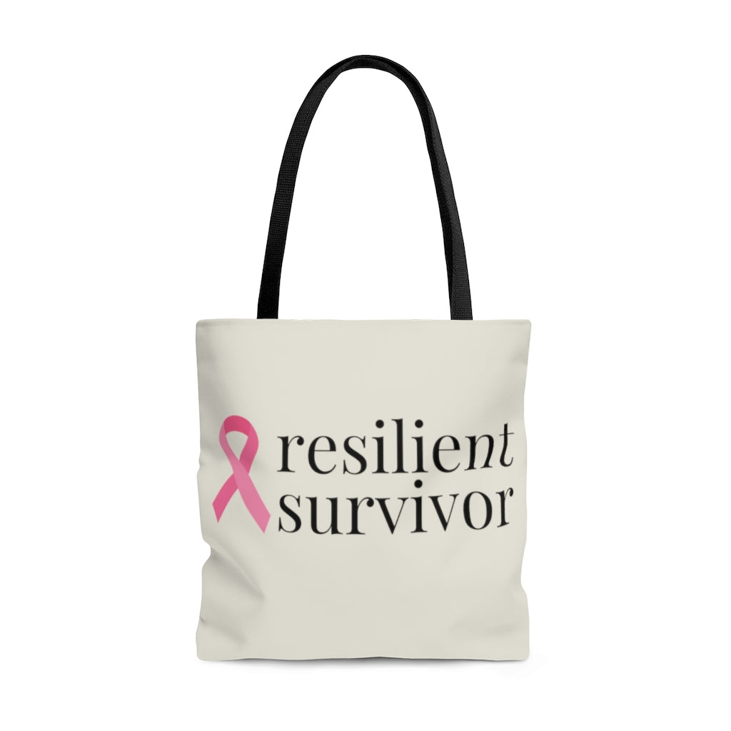 Breast Cancer resilient survivor Ribbon Large Tote Bag (Natural)(Dual Sided Design)
