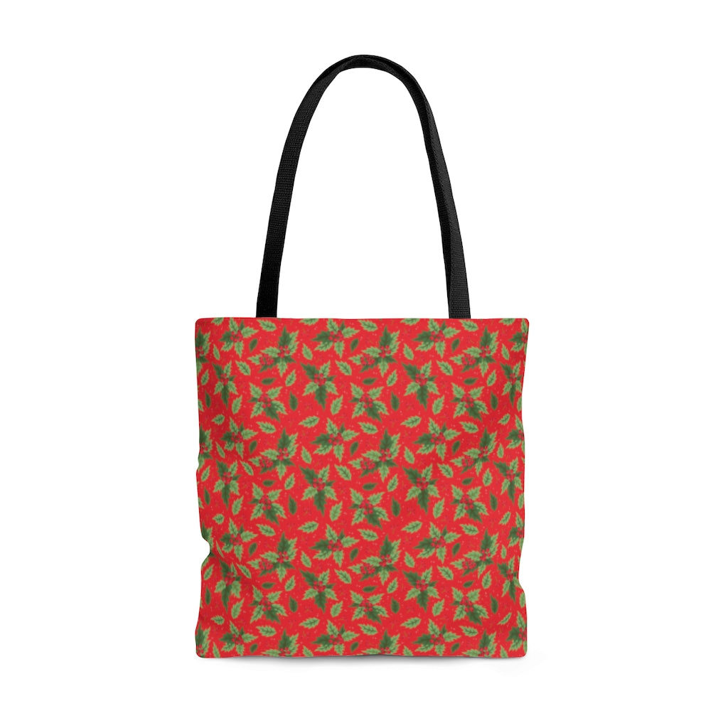 Christmas Holly Holiday Red Tote Bag (Dual-Sided Design)