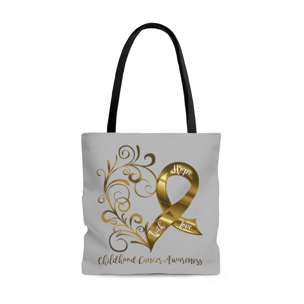 Childhood Cancer Awareness Heart Large "Grey" Tote Bag (Dual-Sided Design)