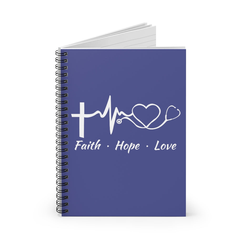 Faith Hope Love Stethoscope Dark Blue Spiral Journal - Ruled Line