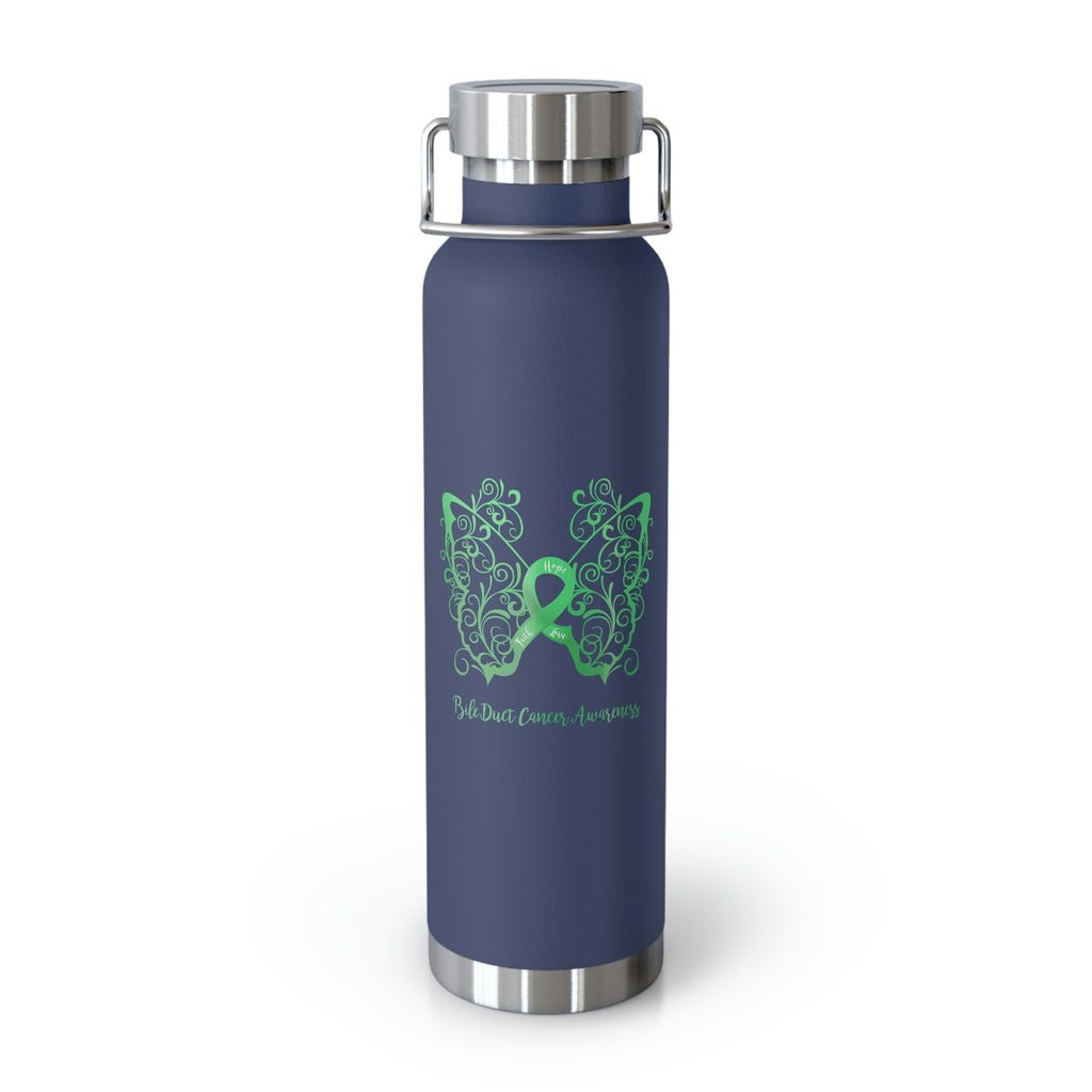 Bile Duct Cancer Awareness Filigree Butterfly Copper Vacuum Insulated Bottle, 22oz - Several Colors Available