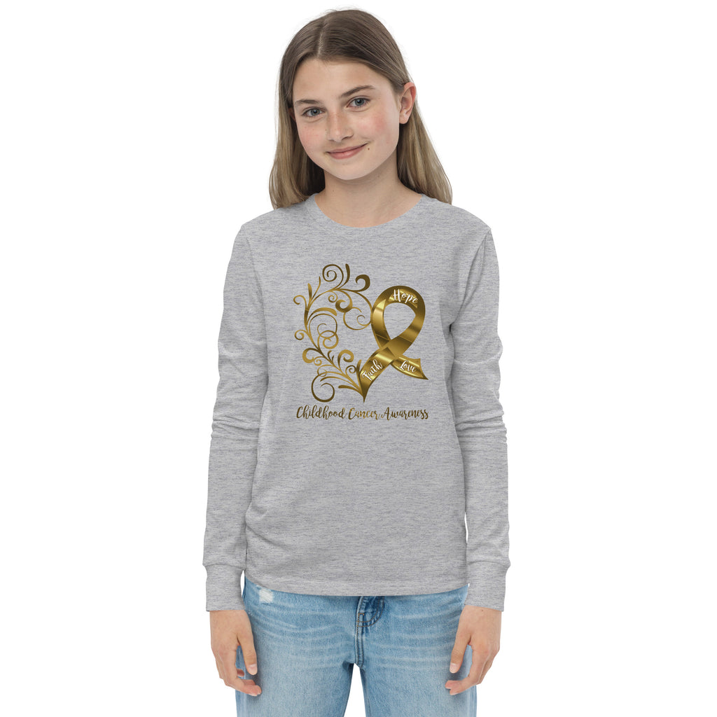 Childhood Cancer Awareness Heart Youth Long Sleeve Tee - Several Colors Available