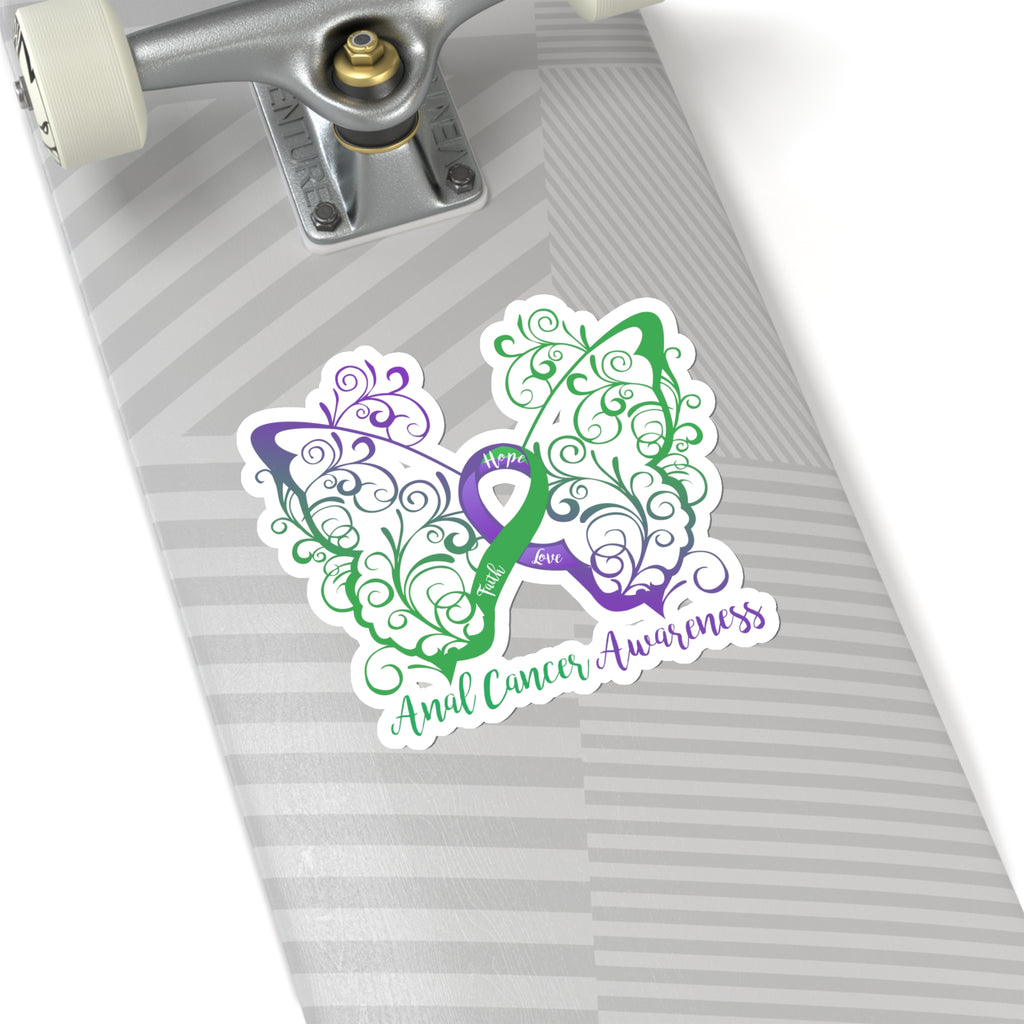 Anal Cancer Awareness Filigree Butterfly Car Sticker (6 x 6)