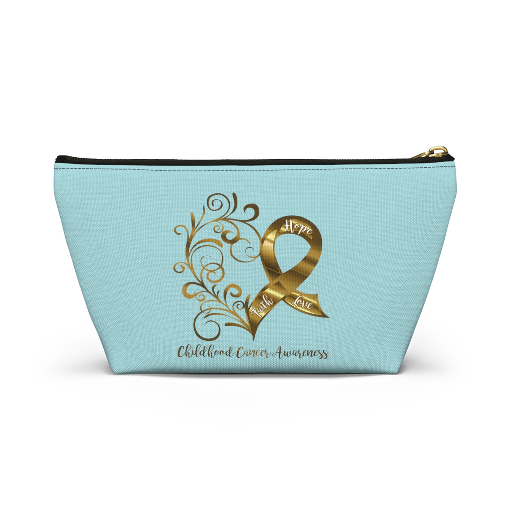 Childhood Cancer Awareness Heart Small "Light Teal" T-Bottom Accessory Pouch (Dual-Sided Design)