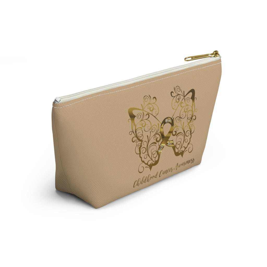 Childhood Cancer Awareness Filigree Butterfly Small "Tan" T-Bottom Accessory Pouch (Dual-Sided Design)