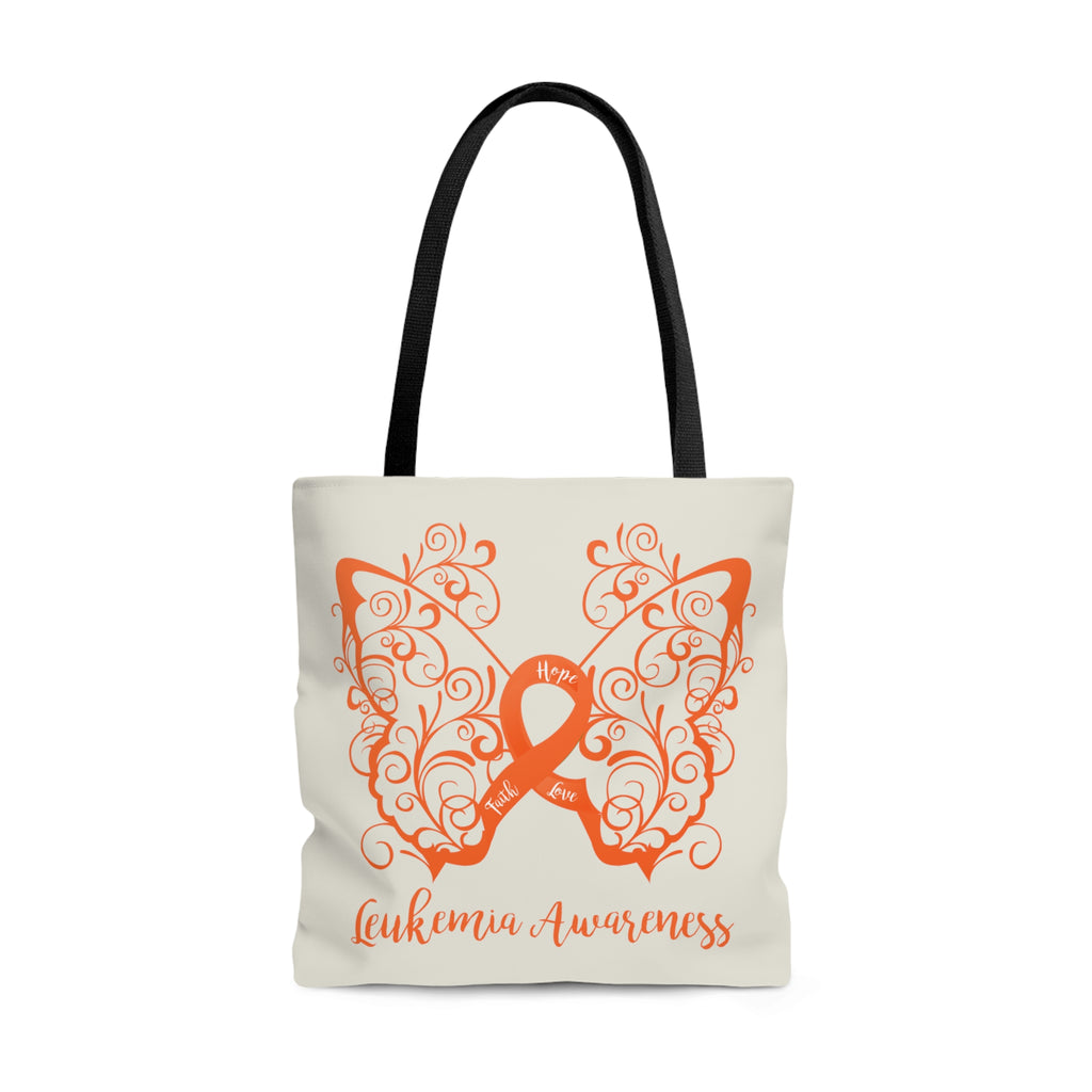 Leukemia Awareness Filigree Butterfly "Natural" Large Tote Bag (Dual-Sided Design)