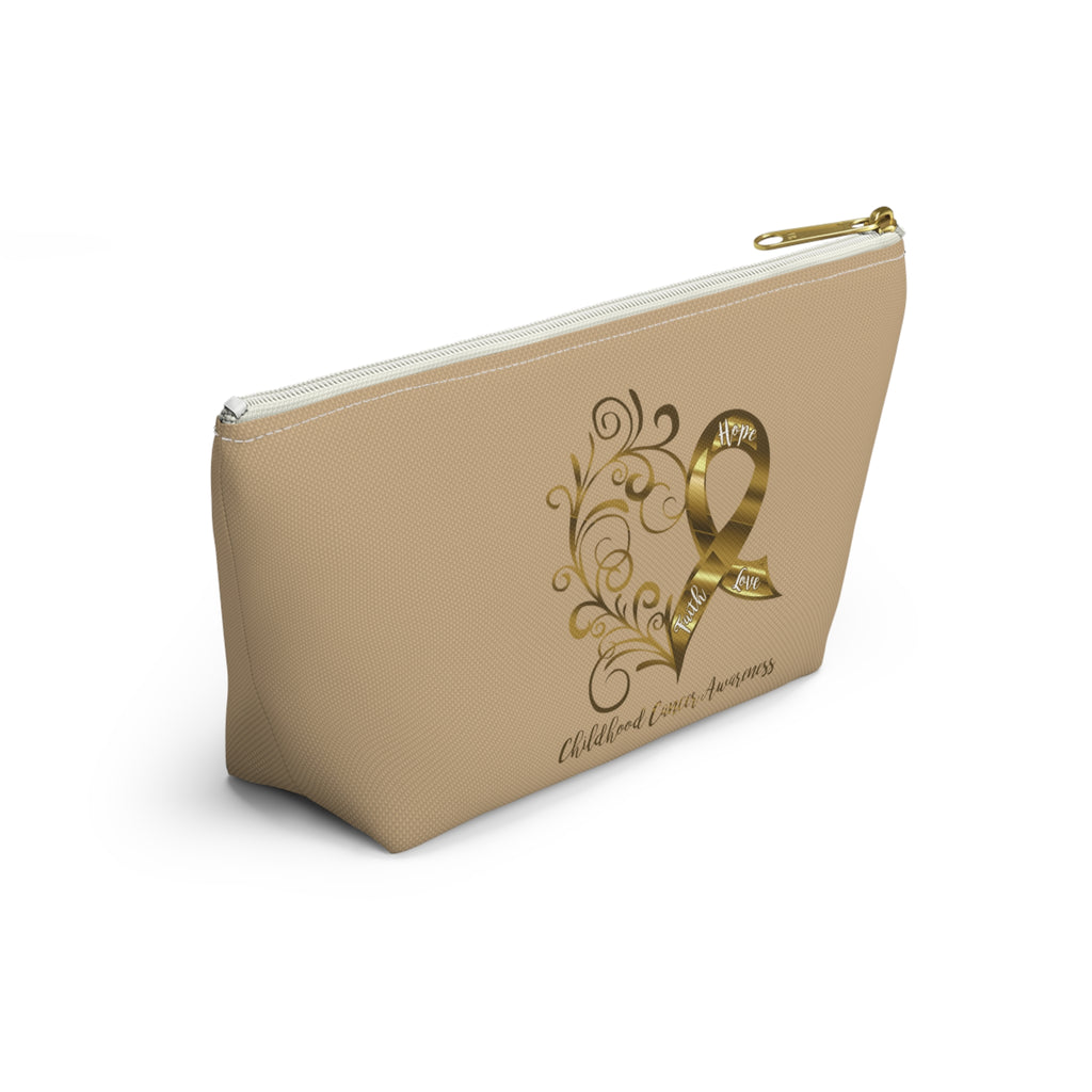 Childhood Cancer Awareness Heart Small "Tan" T-Bottom Accessory Pouch (Dual-Sided Design)