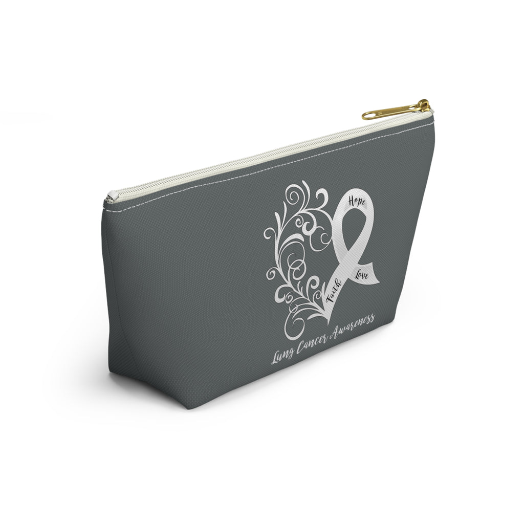 Lung Cancer Awareness Heart Dark Grey T-Bottom Accessory Pouch (Dual-Sided Design)