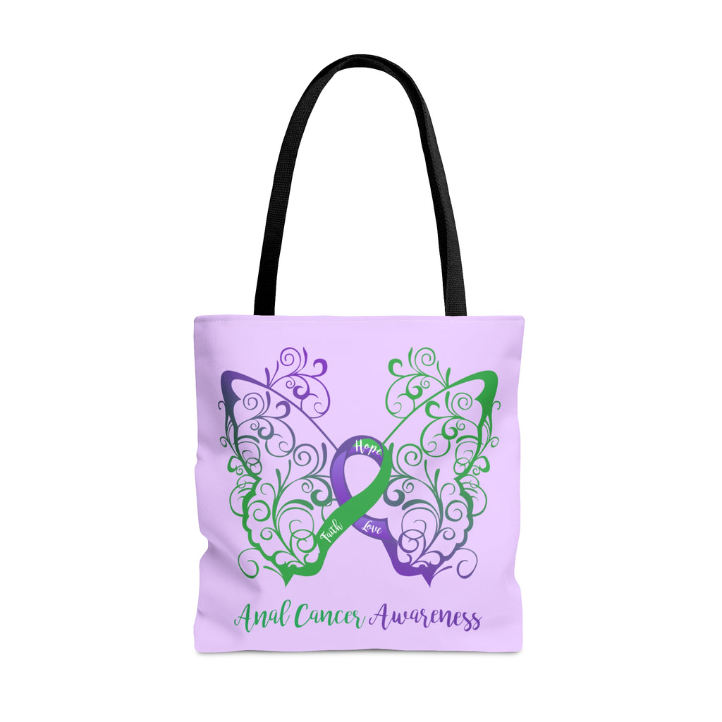 Anal Cancer Awareness Filigree Butterfly Large Tote Bag (Lavender)