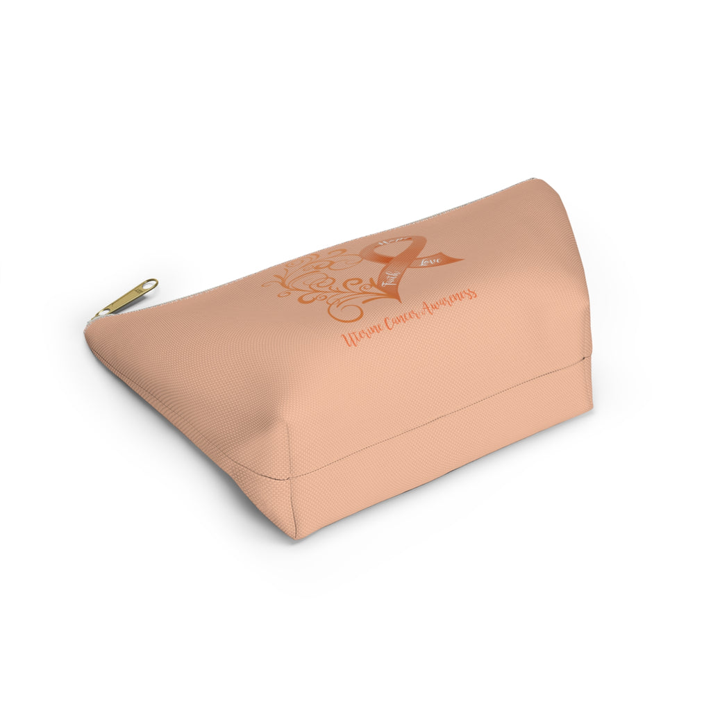 Uterine Cancer Awareness Heart Small "Peach" T-Bottom Accessory Pouch (Dual-Sided Design)