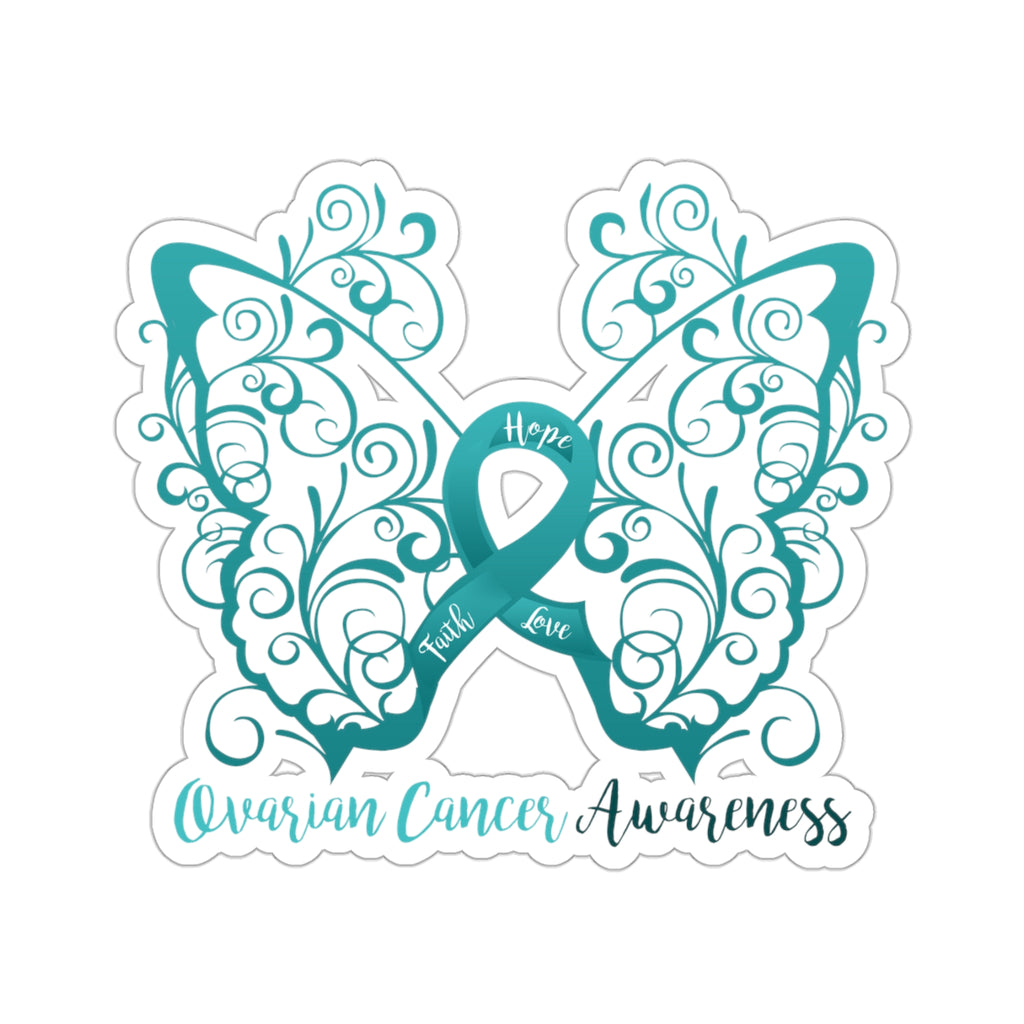 Ovarian Cancer Awareness Filigree Butterfly Sticker (3 x 3)