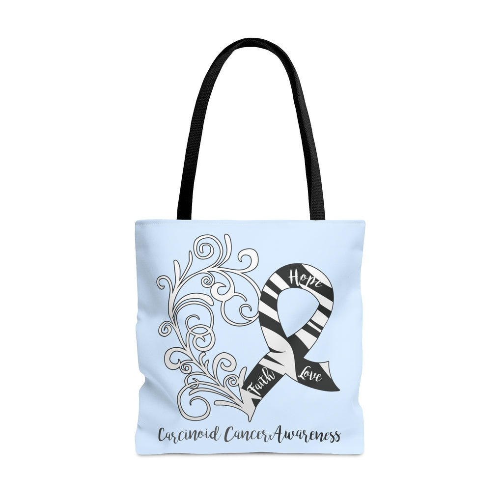 Carcinoid Cancer Awareness Heart Large "Light Blue" Tote Bag (Dual-Sided Design)