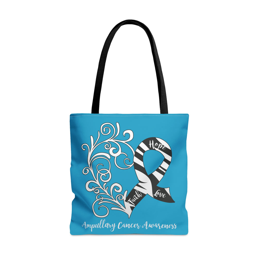 Ampullary Cancer Awareness Heart Large "Aqua" Tote Bag (Dual-Sided Design)