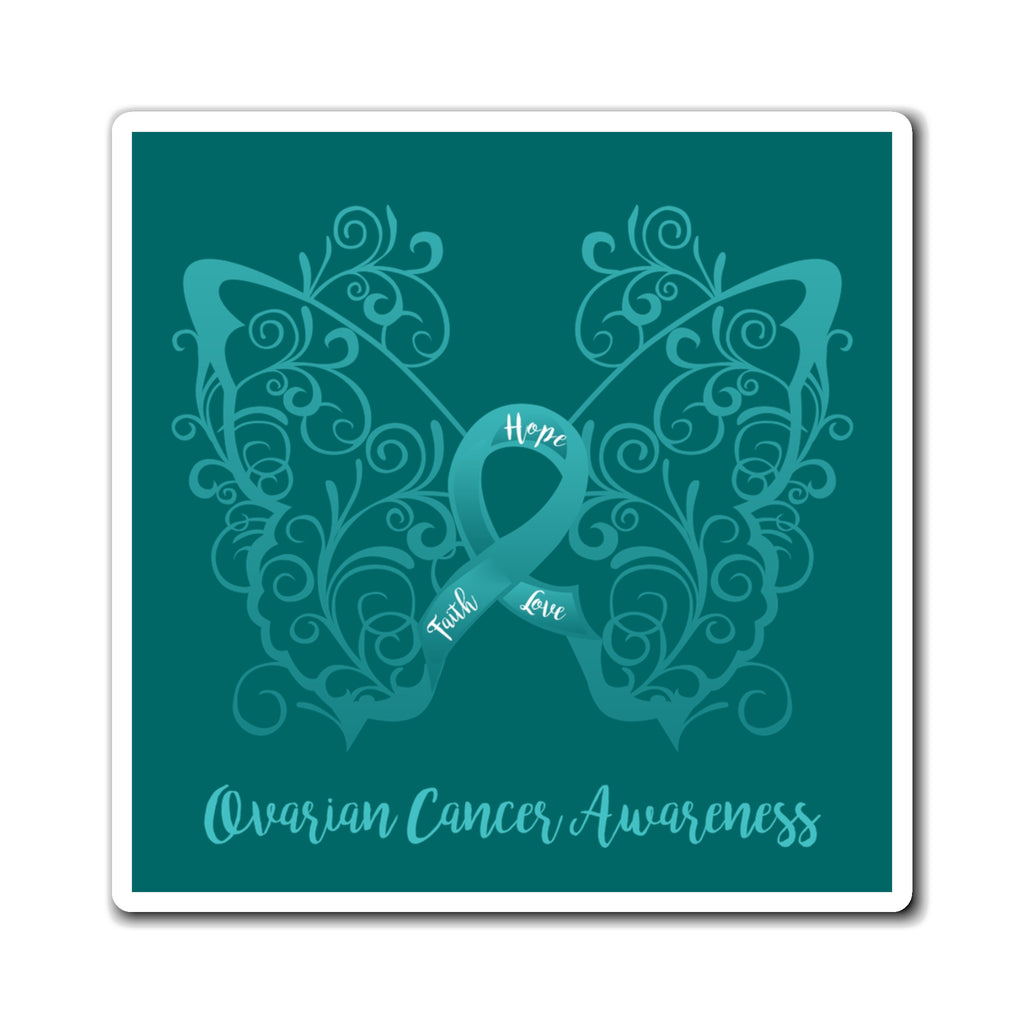 Ovarian Cancer Awareness Filigree Butterfly Dark Teal Magnet (3 Sizes Available)