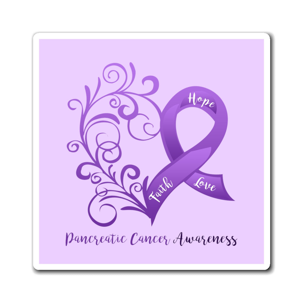 Pancreatic Cancer Awareness Heart Magnet (Light Purple Background) (3 Sizes Available)